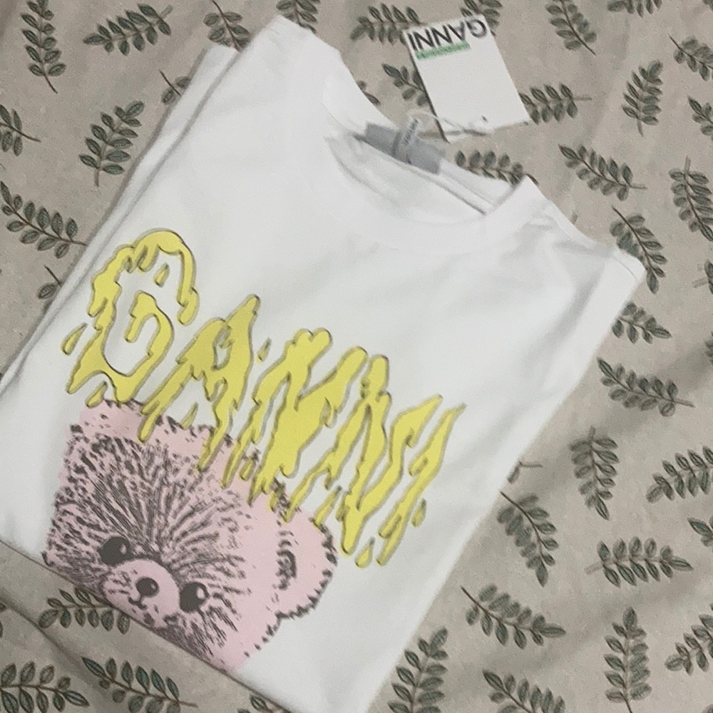 Ganni Have a Nice Day Teddy Bear Tee White NWT Fast ship size Large